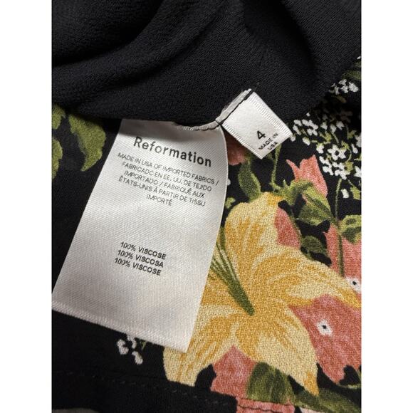 Reformation Twilight Dress Sicilia Black Floral Linen Viscose Midi Sz 4 - Picture 9 of 9